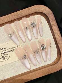 10Pcs Flash Cat Eyes Long Resin Nail Extension Chip-Proof Smudge-Proof Fake Nails For Women And Girl Nail Salon Press On Nails Nail Supplies Nails - White - View 1