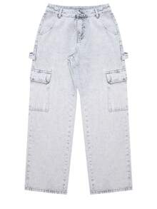 NVFelix 2026款高腰宽松直筒工装牛仔裤，女士款，优雅休闲Y2K街头风，适合春夏穿着，浅灰色 - 淺灰色 - 查看 8