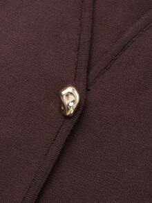 V-Neck Solid Color Casual Knit Sweater With Metal Buttons, Suitable For Spring/Autumn/Winter - Brown - View 4