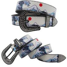 波西米亚风格各种印花图案腰带，女士男士印花腰带，四季印花水钻扣牛仔裤配饰，高品质设计师水钻腰带，秋冬配饰，适合青少年、青年、男士、休闲、户外、运动、度假、毕业礼物、生日、日常穿着