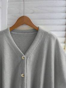 FOR BEAUTY Spring/Summer New V-Neck Button Short Sleeve Oversized Knit Cardigan, Women Casual Music Festival Holiday Lightweight Sweater Coat, Summer Short Sleeve Top, Essential For New Year