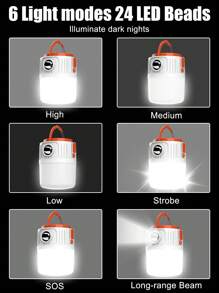 1pc/2pcs Solar Led Camping Light,Solar Powered Portable Rechargeable Camping Lanterns, Outdoor Lighting Lamp With Mobile Phone Charging Function,Multi-Functional Emergency Lamp - Phone Charger Handled LED Tent Light