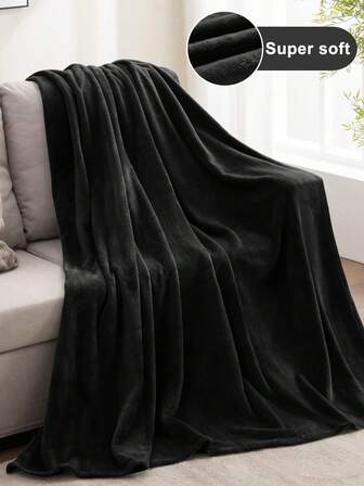 1pc Black Flannel Blanket, Modern Soft Warm Sofa Throw, Cozy Bed Blanket