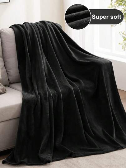 1pc Black Flannel Plush Blanket, Modern Soft Warm Sofa Couch Throw Blanket, Cozy Comfortable Blanket For Bed
