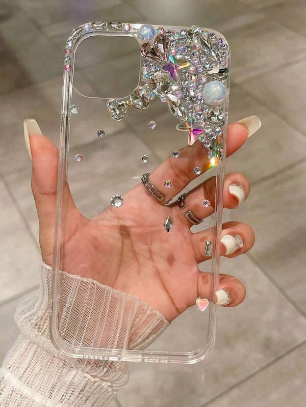 1 Stück handgefertigtes Strass-Handy-Hülle mit bunten Diamanten und Perlen, stoßfest, für iPhone 11/12/13/14/15/16 Pro Max