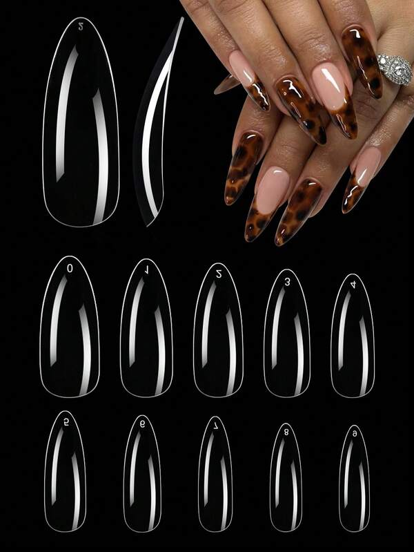 500 Pieces Per Box /10 Pieces In Size/Medium Almond Beauty Nail Tip Artificial Nail Acrylic Soft Gel For A Home DIY Nail Salon That Fully Covers The Nail Tips