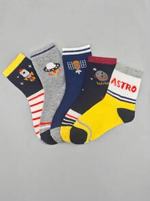 5 đôi tất trẻ em họa tiết hành tinh hoạt hình, thích hợp cho mùa xuân/thu, mặc hàng ngày, unisex. - Nhiều màu - Xem 3