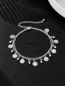 1pc Fashionable Double-Layer Gold Chain Anklet, Summer Essential - Yellow Gold - View 8