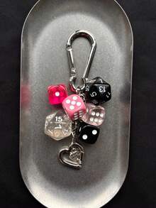 1 件男女通用时尚幸运骰子钥匙扣，新款甜美酷炫多面骰子手机壳、包包、汽车钥匙链吊坠 - 彩色 - 查看 3