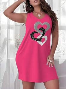 Women's Plus Size Nightgown Cool Three Hearts Camisole Nightdress Casual Summer Vacation Clothing Gifts For Women Sleeveless Pajamas For Women Set - 粉色 - 查看 1