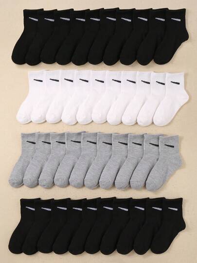 20 双儿童黑白灰条纹弹力柔软袜子，适合运动和上学穿着，防臭运动袜，透气舒适的儿童袜子，男女通用青少年袜子，休闲百搭，颜色随机