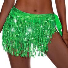 Halloween  Halloween Essentials  Party Limited Edition  Women's Belly Dance Scarf Skirt Sparkly Tassel Disco Outfits Sequin Wrap Rave Costumes Fringe Skirt - 綠色 - 查看 1