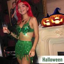 Halloween  Halloween Essentials  Party Limited Edition  Women's Belly Dance Scarf Skirt Sparkly Tassel Disco Outfits Sequin Wrap Rave Costumes Fringe Skirt - 紫色 - 查看 7