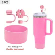 3 Peças de Acessórios para Copos de 30-40 Oz, 1 Peça Tampa de Canudo de Silicone Reutilizável com Flor de 10mm, 1 Peça Tampa de Canudo de Silicone Compatível com Tampa Anti-derrame, Anti-vazamento e Anti-respingo da Xícara , 1 Peça Capa Protetora de Silicone para a Base da Xícara, Acessórios de Xícara, Presentes de Festa de Feriado