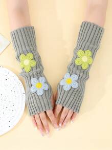 1 双儿童花卉露指手套，女童 Y2K 风格针织臂套，秋冬款