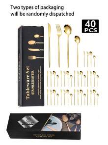 40pcs Stainless Steel Cutlery Set, Gold Knife & Fork, Mirror Dessert Fork, Colorful Cake & Fruit Spoon, Small Coffee Spoon, Kitchen Dining Utensils - Multicolor - View 14