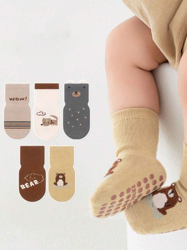 1 Pair 0-5 Years Old Cartoon Pattern Cute Baby Mid-Calf Socks, Soft Warm Comfortable, Anti-Slip Printed Bottom Toddler Socks