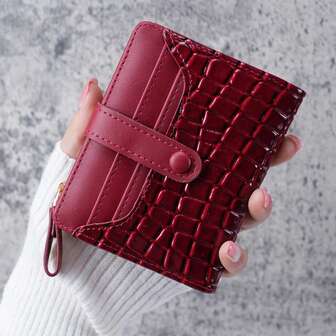 Mini Crocodile Print Clutch Wallet, Short Credit Card Holder, Women's Card Case & Coin Purse