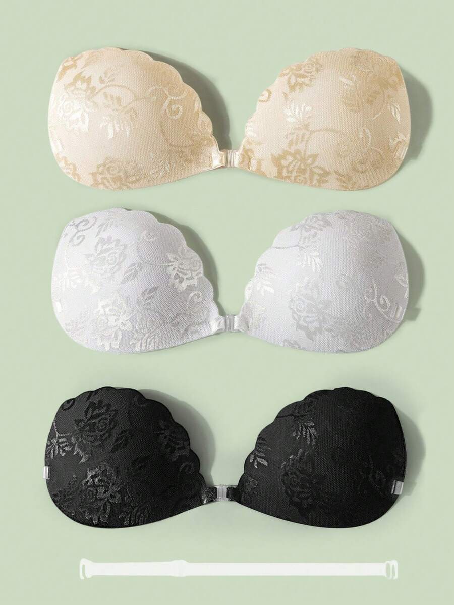 1 件蕾丝隐形聚拢文胸 - 无肩带自粘式提升文胸，带透明肩带，可重复使用粘性乳贴，适用于婚纱、连衣裙和礼服