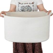 Inwagui Laundry Basket Large Woven Blanket Basket, Clothes Laundry Hamper 19" X 13.4" X 11" Storage Baskets For Organizing, Rectangle Rope Toy Basket For Living Room, Bedroom, Valentine's Day Basket - Multicolor - View 18
