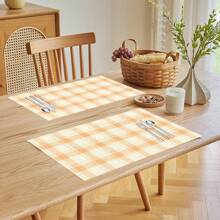 1 pieza/4 piezas/6 piezas Manteles individuales de lino con estampado de cuadros, adecuados para la mesa de comedor, decoración para todas las estaciones, manteles de mesa modernos y lavables, decoración de habitaciones, posavasos, manteles de cocina y comedor, decoración de fiestas interiores y exteriores, decoración del hogar, regalo ideal