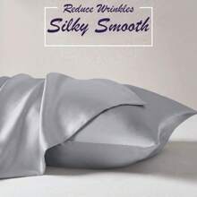 Summer : Silky Satin Pillowcases (1 Pair) – Ultra-Smooth, Breathable, 9 Elegant Hues For Skin & Hair Care - 灰色 - 查看 7