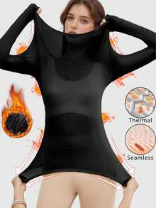 Seamless Thermal Underwear Thermal Long Sleeve Top Autumn Winter Bottoming Ultra-Thin Pullovers Shirt T-Shirt Solid Casual Elastic Pullover Intimate Thermal Underwear Lingerie