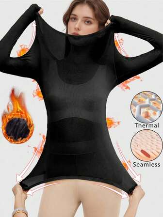 Seamless Thermal Underwear Thermal Long Sleeve Top Autumn Winter Bottoming Ultra-Thin Pullovers Shirt T-Shirt Solid Casual Elastic Pullover Intimate Thermal Underwear Lingerie