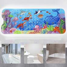 1pcs 40" X 16"/100x40cm Extra Long Baby Bath Mat For Tub For Kids, 40 X 16 Inch Extra Long Kids Bathtub Mat Non Slip, Cartoon Patterned Bath Tub Shower Mat Anti Slip With Suction Cups & Drain Holes, Machine Washable, Sea Turtle,Baby Bath Mat ,1pc - 海洋藍 - 查看 8