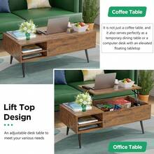 Lift Top Coffee Table With Adjustable Storage And Hidden Compartment Small Wood Coffee Table Center Table For Home Living Room Office Apartment Reception Room,Brown - Brown - View 5