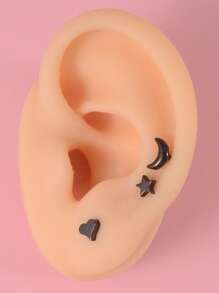 3pcs Moon & Star Detail Earrings - Silver - View 4