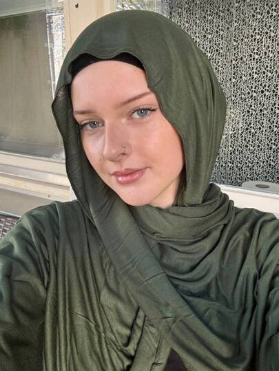 1pc Soft Solid Color Jersey Hijab, Silk Blend Scarf For Dress