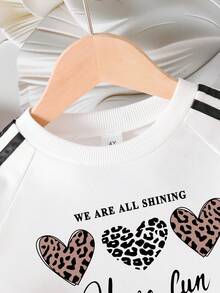 Toddler Heart Print Warm Crew Neck Sweatshirt And Pants Set