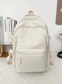 1 件纯色休闲学院风背包，带笔记本电脑隔层，大容量学生包和轻便旅行包，大容量背包旅行背包带行李带设计，适合男孩和女孩，非常适合日常使用、郊游、学校和返校，多口袋书包工作包，适合男女大学生