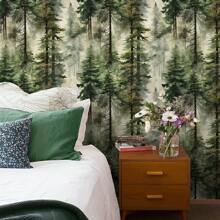 [撕下即贴] 彩色森林壁纸 | 17.5*118 英寸 | 可移除，自粘 | 适用于卧室、客厅、厨房橱柜和家具 | 复古 | 装饰背景