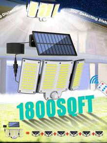 1/2个太阳能户外灯，280颗LED灯珠，3种模式人体感应户外灯，带遥控器，防水太阳能户外安全泛光灯，适用于庭院、露台、花园、车库（单个280颗LED灯珠/2000mAh = 6个100颗LED灯珠/1200mAh） - 三頭壁燈-分體 - 查看 12