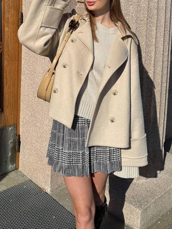 Chaqueta corta de mujer elegante con cuello vuelto, cálida de lana, con cierre de botones, para otoño/invierno