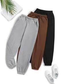 New Women's 3-Pieces Casual Drawstring Sports Trousers, Home Sports Trousers, Autumn And Winter Warm Pants Suitable For Home Warmth Outdoor Sports Gatherings, Fall, Cozy Clothes - 彩色 - 查看 2