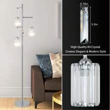 Modern Crystal Floor Lamp For Living Room, 3 Lights Dimmable Standing Lamp, Industrial Silver Tree Lamp With Crystal Shade, Foot Switch, 65" Tall Corner Lamp For Bedroom Reading, Chrome - 查看 4