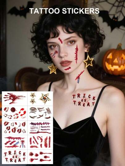 10pcs/Set 2025 New Waterproof Halloween Temporary Tattoos For Women Party Professional Animal Print Tattoo Kit For Bachelorette Party