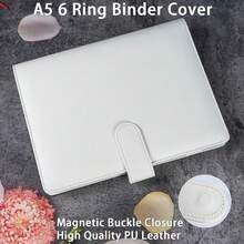 A5 PU Leather Binder Cover With Magnetic Buckle Closure, 6 Ring Personal Notebook For Organizing Planner Refill Pages, Photo Card Sleeves, Multi-Functional Card Collector-826103 - 白色 - 查看 3