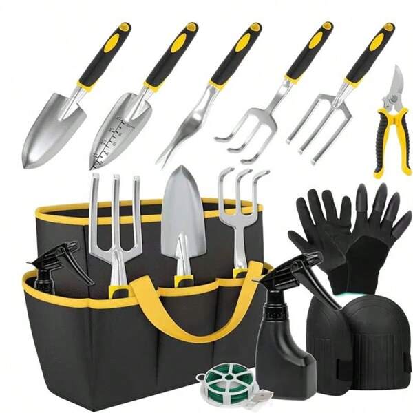 Gardening Tool Set, Includes Soil Tiller, Transplanting Trowel, Stainless Steel Rake For Planting, Potting, Gardening