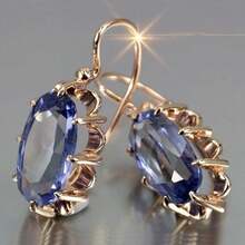 Fashion Bride Wedding Pendant Earrings Claw-Shaped Inlaid Oval Blue Earrings Women's Jewelry Gift - 天藍色 - 查看 2