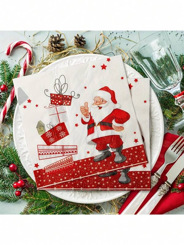 20pcs Christmas Napkins - Santa Claus Pattern, Suitable For Holiday Parties And Table Decorations, A Beautiful Christmas Napkin