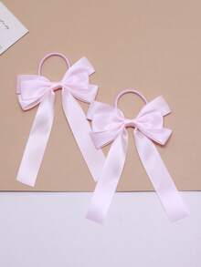 2pcs/Set Women Simple Solid Color Ribbon Multi-Layer Bow Scrunchies, High Elasticity Hair Ties, Suitable For School, Everyday Wear Hair Accessories - View 4