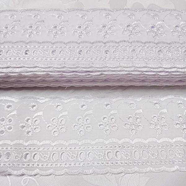 Bordado Inglês com Passa fita 6,5cm , Tira Bordada Branca 13,70 Mts Peça.