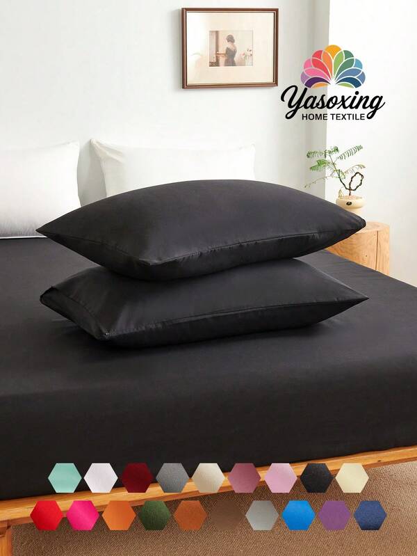 2pcs Black Super Soft Plain Pillowcase Lightweight Bedding Envelope Closure Solid Color Bed Pillow Cover, For Bedroom Dormitory Bedding Back School Bedding