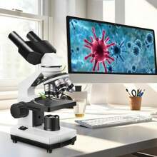 Microscopio biológico óptico compuesto binocular, lente objetivo mejorada de 4, con aumento de 40X-2500X, con iluminación LED superior e inferior mejoradas, incluye oculares gran angular duales y kit de observación, con base de metal para experimentos