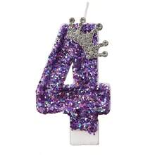 1pc Sparkling Birthday Number Candle, 3D Design Cake Birthday Party Wedding Anniversary Celebration Supplies, Purple Crown Theme Birthday Decoration, Happy Birthday Party Supplies, Number 0 1 2 3 4 5 6 7 8 9