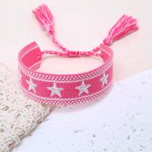 1 pieza Brazalete trenzado con decoración de estrella hecho a mano, diseño de bordado creativo, adecuado para fiestas, playa, viajes, regalo para amigos, familia, compañeros de clase - Rosa - Ver 6